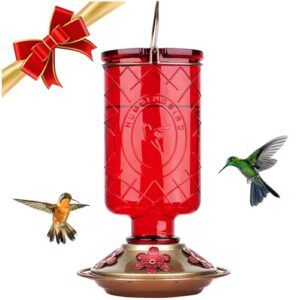 bolite hummingbird feeder, 18005 glass hummingbird feeders for outdoors hanging, 5 feeding stations, 22 ounces, red bottle, xmas gifts for bird lovers