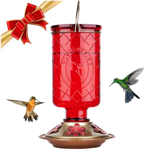 BOLITE Hummingbird Feeder, 18005 Glass Hummingbird Feeders for Outdoors Hanging, 5 Feeding Stations, 22 Ounces, Red Bottle, Xmas Gifts for Bird Lovers