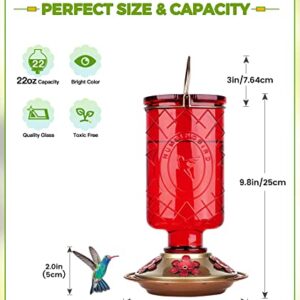 BOLITE Hummingbird Feeder, 18005 Glass Hummingbird Feeders for Outdoors Hanging, 5 Feeding Stations, 22 Ounces, Red Bottle, Xmas Gifts for Bird Lovers