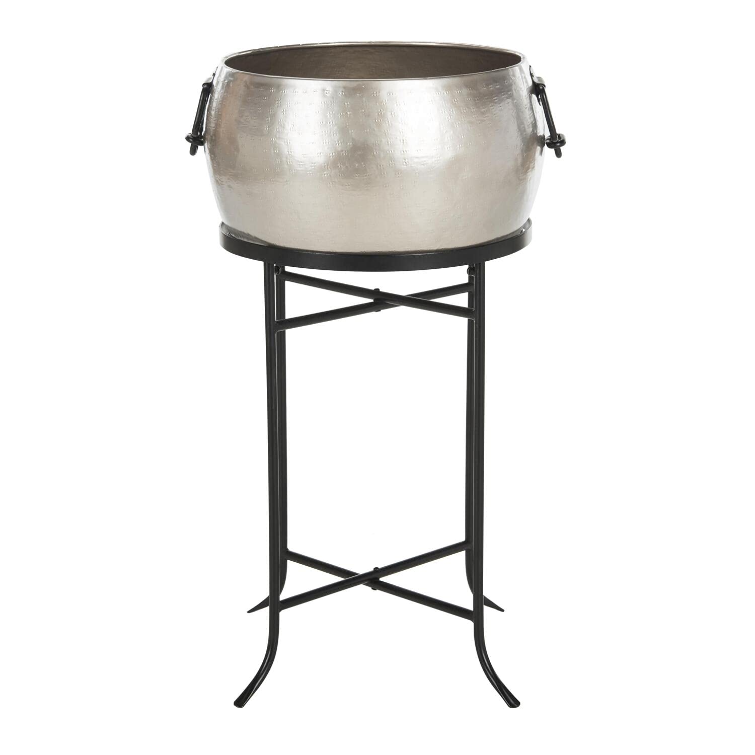 Safavieh PIT2007A Outdoor Collection Azov Pewter and Black Beverage Tub W/Stand Fire Pit