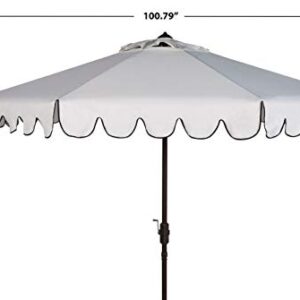 Safavieh PAT8010E Collection Venice White and Black Single Scallop 9Ft Crank Outdoor Push Button Tilt Umbrella