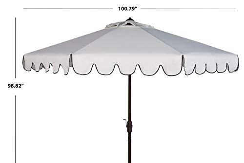 Safavieh PAT8010E Collection Venice White and Black Single Scallop 9Ft Crank Outdoor Push Button Tilt Umbrella