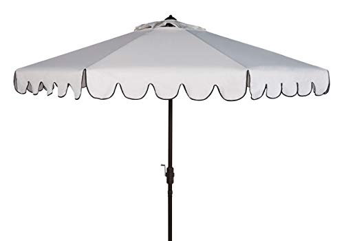 Safavieh PAT8010E Collection Venice White and Black Single Scallop 9Ft Crank Outdoor Push Button Tilt Umbrella