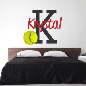 Softball Custom Name Wall Decal - Boys Girls Personalized Name Softball Sports Wall Sticker - Custom Name Sign - Custom Name Stencil Monogram - Boys Girls Room Wall Decor …