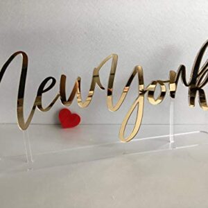 Table City Signs Tabletop Cities of The World Sign Base Personalized Custom Name Calligraphy Laser Cut Acrylic Freestanding Reception Decor Event Party Table Markers Reserved Seating Plan New York