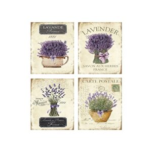 twisted r design wall art canvas prints - 4 vintage farmhouse decor prints - 8x10 wrapped canvas floral-themed pictures - made in usa wall art for living room, bedroom, office, more - french lavender