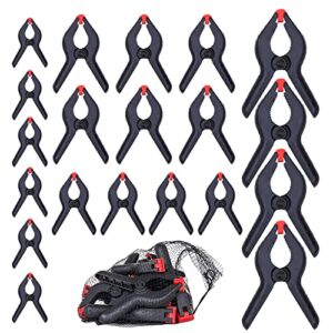 fastpro 20-pack 4-size nylon plastic spring clamps with string bag organizer, included 6-1/2in., 4-1/2in., 3-1/2in.and 2-1/2in.