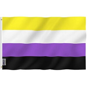 anley fly breeze 3x5 foot non-binary pride flag - vivid color and fade proof - double stitched - nb nonbinary pride lgbt genderqueer gender identity flags polyester with brass grommets 3 x 5 ft