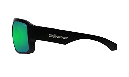 BOMBER MEGA Bomb M103GM Safety Sunglasses for Men with Matte Black frame, Green Mirror Safety Sunglass lens, Non-Slip foam lining, ANSI Z87+ Compliant, UV Protection - M103GM