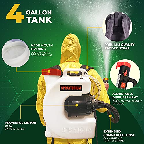 PetraTools Electric Disinfecting Fogger Backpack Sprayer - 4 Gallon Mist Blower with Extended Commercial Hose for Sanitation Spraying & Pest Control - Disinfection Fogger (Backpack Sprayer)