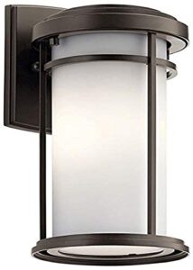 kichler toman 10.25" led outdoor wall light with satin etched glass in olde bronze