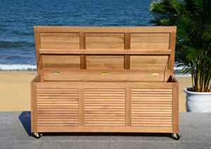 safavieh pat7038a outdoor collection elina teak 47.2" cushion deck box, natural