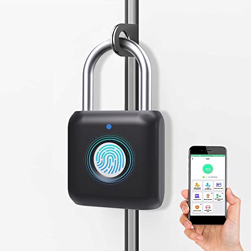 Fingerprint Padlock eLinkSmart App Locker Lock Fingerprint & Phone App, Remotely Authorized, Unlock Record, Schedule, Bluetooth Lock for Gym Locker, School Locker, Backpack, Suitcase, Luggage, Black