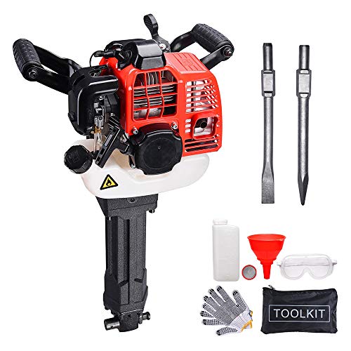 Yescom 52 cc 2 Stroke Gas Powered Demolition Jack Hammer 55J Gasoline Concrete Breaker Drill with 2 Chisels EPA Certified