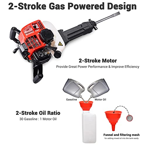 Yescom 52 cc 2 Stroke Gas Powered Demolition Jack Hammer 55J Gasoline Concrete Breaker Drill with 2 Chisels EPA Certified