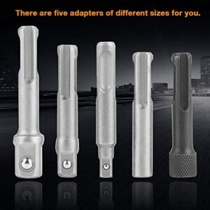 3PC SDS Plus Steel Socket Adapter+2PC SDS Socket Hexagonal Extension Socket Wrench Adapter Electric Tool Accessories