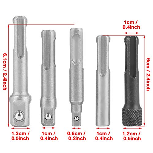 3PC SDS Plus Steel Socket Adapter+2PC SDS Socket Hexagonal Extension Socket Wrench Adapter Electric Tool Accessories