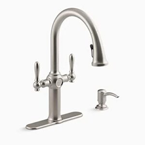 KOHLER K-R24937-SD-VS Neuhaus Pull Down Kitchen Faucet, 2-Spray Faucet, Kitchen Sink Faucet with Pull Down Sprayer in Vibrant Stainless