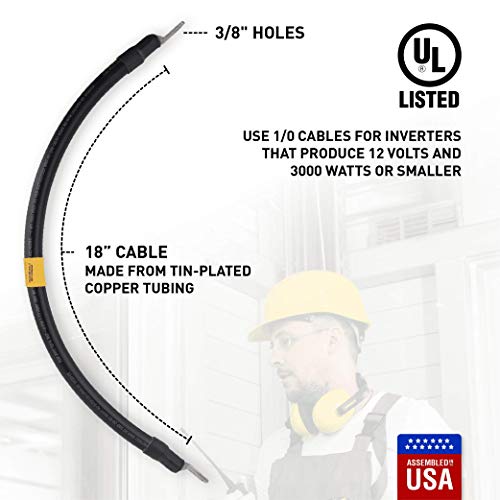 1/0 Interconnecting Copper Cable, 18-Inch Length with 3/8-Inch Lugs (Black)