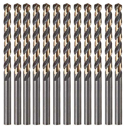 12 PCS,9/64", HSS Black and Gold Coated Twist Drill Bits, Metal Drill, Ideal for Drilling on mild Steel, Copper, Aluminum, Zinc Alloy etc. Pack in Plastic Bag