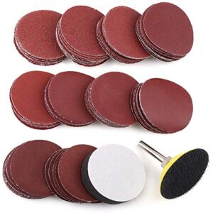 2 inch sanding discs kit, 100pcs 60-3000 grit sandpaper with 1/4" shank backing plate and soft foam buffering pad, for drill grinder rotary tool, hook and loop sand paper assortment pack