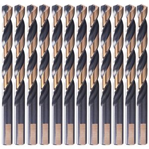 12 pcs,3/16", hss black and gold coated twist drill bits, metal drill, ideal for drilling on mild steel, copper, aluminum, zinc alloy etc. pack in plastic bag