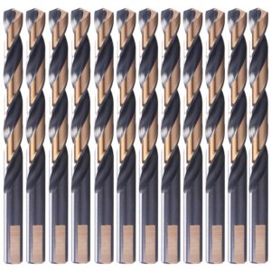 12 pcs,1/4", hss black and gold coated twist drill bits, metal drill, ideal for drilling on mild steel, copper, aluminum, zinc alloy etc. pack in plastic bag