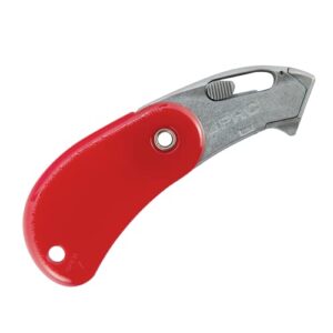 pacific handy cutter psc2 pocket safety cutter box of 12 red compact design with integrated bladeless tape splitter self-retracting safety point blade for boxes tape string paper or plastic psc2-300
