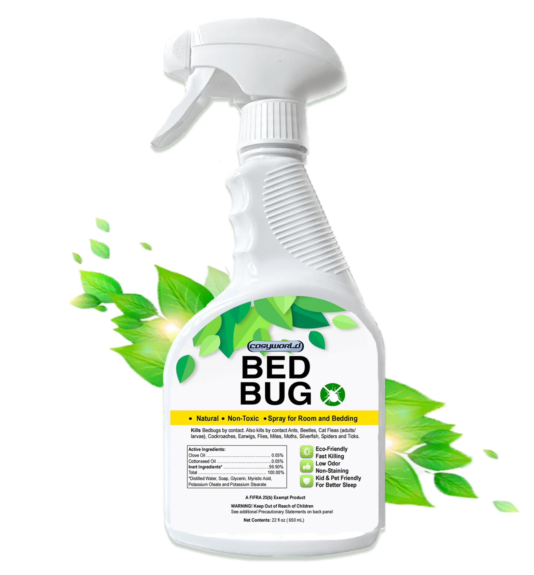 Cosyworld Bed Bug Killer, Fast and Sure Kill with Extended Residual Protection Bug Spray, Organic Insect Killer & Natural Roach Spray & Non-Toxic Ant Killer, Child & Pet Friendly-22 oz