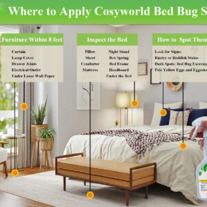 Cosyworld Bed Bug Killer, Fast and Sure Kill with Extended Residual Protection Bug Spray, Organic Insect Killer & Natural Roach Spray & Non-Toxic Ant Killer, Child & Pet Friendly-22 oz