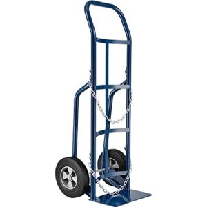 global industrial single cylinder hand truck with curved handle, 10" semi-pneumatic wheels, 800 lb. cap, 47" h
