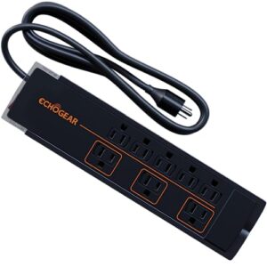 echogear shockblocker 8 outlet surge protector power strip - slim design can power & protect your entire tv, office, or gaming setup - advanced surge suppressor with 3420 joules of protection