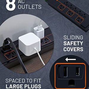 ECHOGEAR ShockBlocker 8 Outlet Surge Protector Power Strip - Slim Design Can Power & Protect Your Entire TV, Office, Or Gaming Setup - Advanced Surge Suppressor with 3420 Joules of Protection