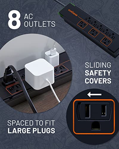 ECHOGEAR ShockBlocker 8 Outlet Surge Protector Power Strip - Slim Design Can Power & Protect Your Entire TV, Office, Or Gaming Setup - Advanced Surge Suppressor with 3420 Joules of Protection