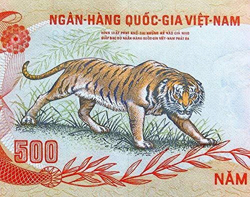 1972 VN AWESOME 1972 VIETNAM WAR TIGER BILL!! LAST SOUTH VIETNAM ISSUE BEFORE ITS FALL!! RARE!! 500 DONG Crisp Uncirculated