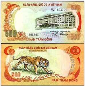 1972 vn awesome 1972 vietnam war tiger bill!! last south vietnam issue before its fall!! rare!! 500 dong crisp uncirculated