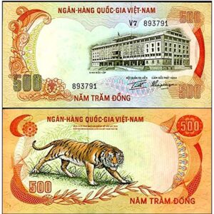 1972 VN AWESOME 1972 VIETNAM WAR TIGER BILL!! LAST SOUTH VIETNAM ISSUE BEFORE ITS FALL!! RARE!! 500 DONG Crisp Uncirculated