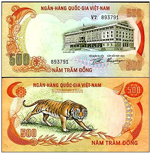 1972 VN AWESOME 1972 VIETNAM WAR TIGER BILL!! LAST SOUTH VIETNAM ISSUE BEFORE ITS FALL!! RARE!! 500 DONG Crisp Uncirculated