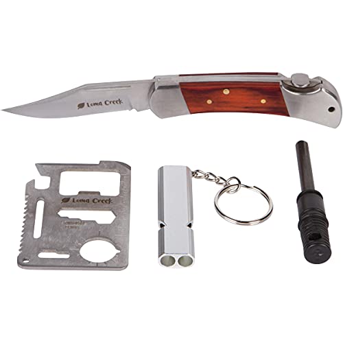Kids Pocket Knife & Camping Essentials Kit - Multi-Tool Card, Whistle & Fire Starter in a Carrying Case. Easy Close Safety Lock on Knife. Great First Pocket Knife - Made to Last a Lifetime