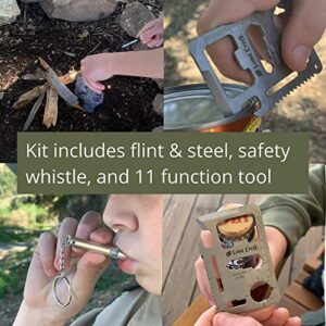 Kids Pocket Knife & Camping Essentials Kit - Multi-Tool Card, Whistle & Fire Starter in a Carrying Case. Easy Close Safety Lock on Knife. Great First Pocket Knife - Made to Last a Lifetime