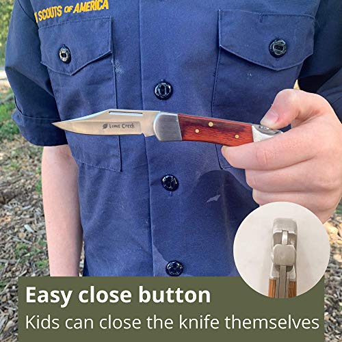 Kids Pocket Knife & Camping Essentials Kit - Multi-Tool Card, Whistle & Fire Starter in a Carrying Case. Easy Close Safety Lock on Knife. Great First Pocket Knife - Made to Last a Lifetime