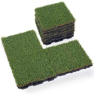golden moon artificial grass turf tile with upgrade interlocking system self-draining grass tiles, 1x1 ft, 1 in pile height, 9 pack