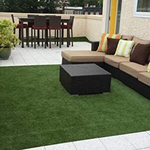 GOLDEN MOON Artificial Grass Turf Tile with Upgrade Interlocking System Self-draining Grass Tiles, 1x1 ft, 1 in Pile Height, 9 Pack