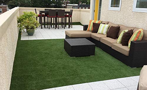 GOLDEN MOON Artificial Grass Turf Tile with Upgrade Interlocking System Self-draining Grass Tiles, 1x1 ft, 1 in Pile Height, 9 Pack