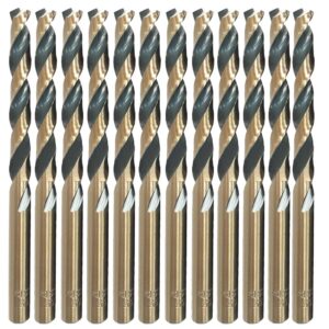 otul 12pcs 3/32 inch x 2-1/4 inch m2 drill bits, black and gold finish, high speed steel twist drill bits, jobber length, round shank. ideal for diy, home, general building and engineering using