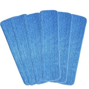 reusable microfiber mop pads, 6 pack 18''x 6'' mop head replacement, wet/dry home & commercial cleaning scrubbing floor mop pad- blue