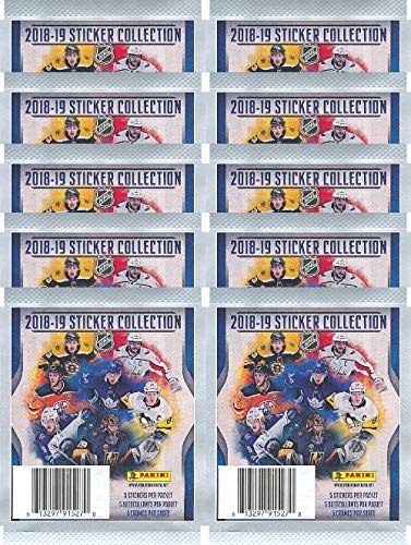 2018/19 Panini NHL Hockey Stickers Collection of TEN(10) Factory Sealed Sticker Packs with 50 Brand New MINT Glossy Stickers! Look for Stickers of all your Favorite NHL Superstars & Rookies! WOWZZER