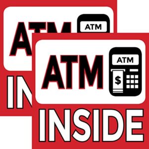 atm inside vinyl sign, 4" x 4" sticker decal, 2 pack, red and white, self- adhesive