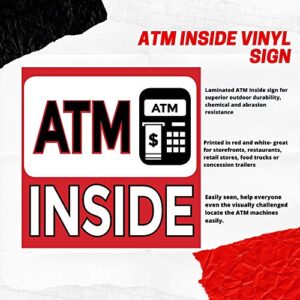 ATM Inside Vinyl Sign, 4" x 4" Sticker Decal, 2 Pack, Red and White, Self- Adhesive