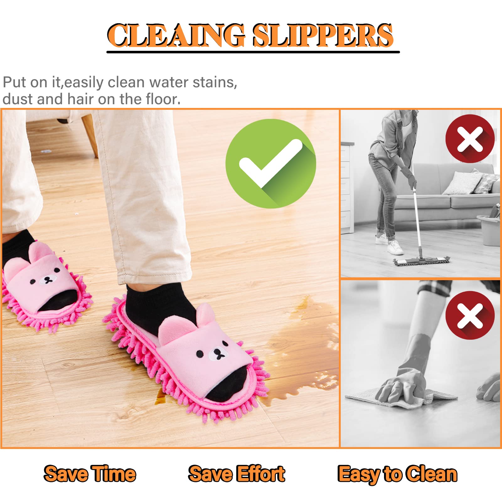 Liitrton 1 Pair Washable Mop Slippers Shoes Microfiber Chenille Reusable Dust Dirt Hair Cleaner for Office House Polishing Cleaning (Pink)